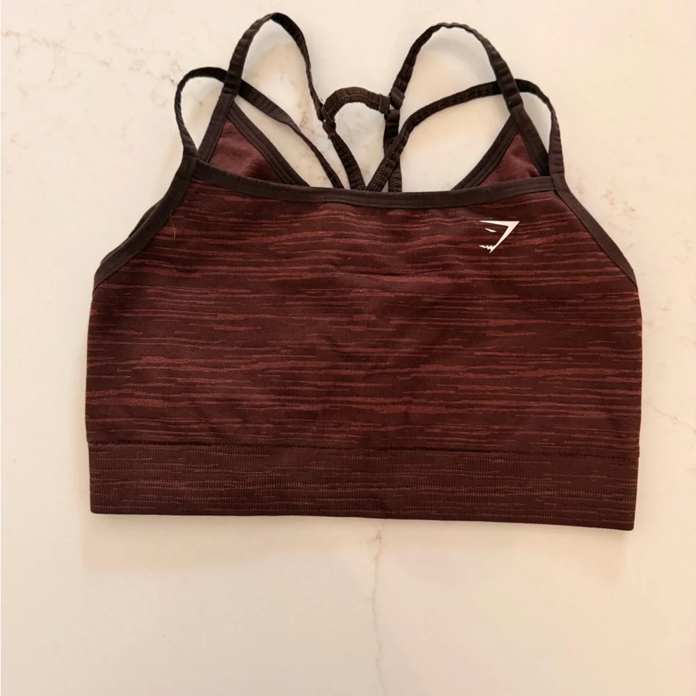 Gymshark Marl Strappy Longline Sports Bra Burgundy Brown Size M - Picture 1 of 5